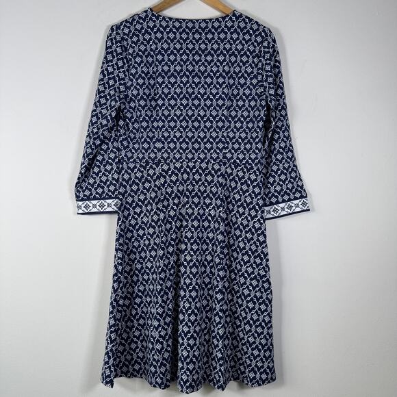 Talbots Dress Womens Medium Blue White Geometric Faux Wrap Work Office Business - Picture 3 of 12